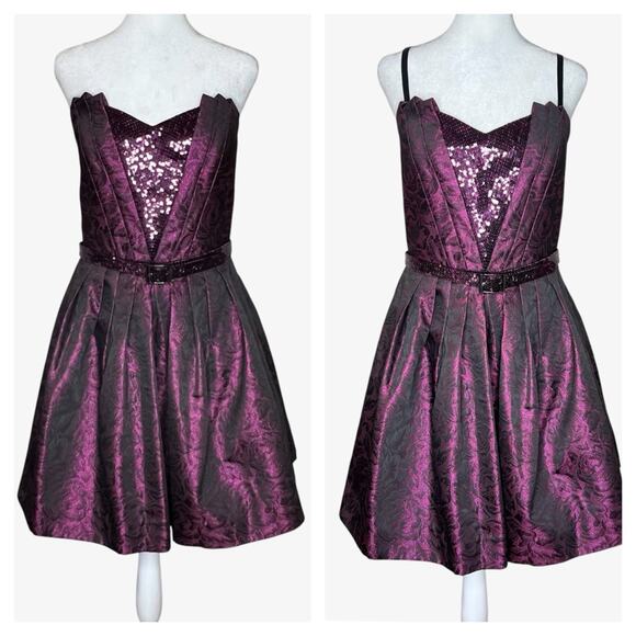 Betsey Johnson Y2k Brocade Sequins Formal Mini Dress 12 HOCO Party Whimsigoth - Picture 1 of 15